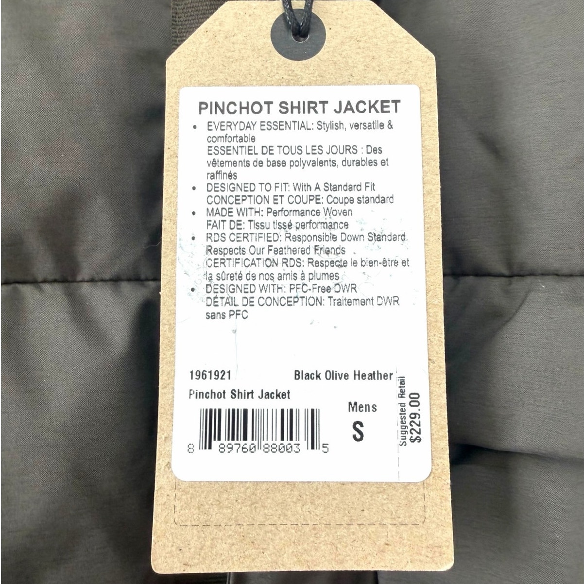 Nwt Prana Pinchot Shirt Jacket Black Olive Heather Down Puffer Men’s Size Small — image 2 of 8